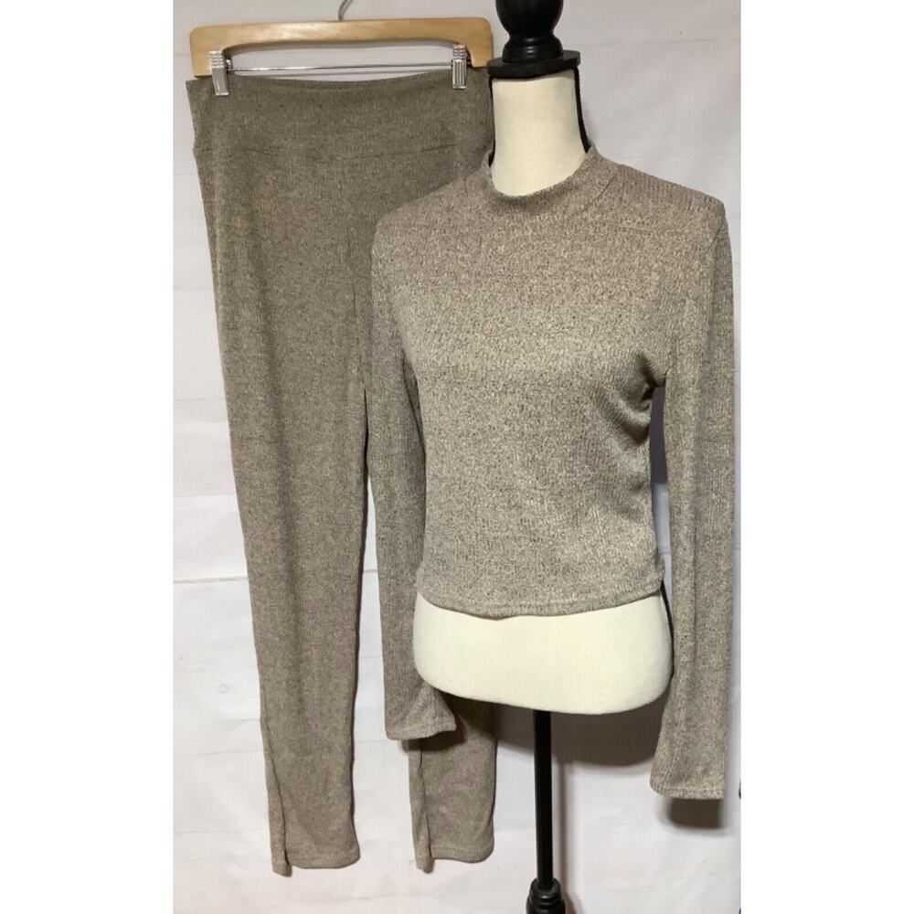 NWT sz XL 2pc ReVamped top & leggings set khaki gray ribbed knit